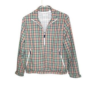 Multicolor Checkered Half-Zip Windbreaker Jacket--Lightweight, Mesh Lined